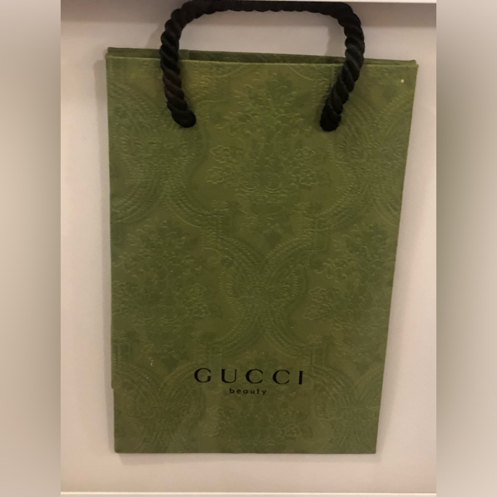 GUCCI Forest Green Shopping Bag Set within a Lux Silver Framed Shadow Box Frame
